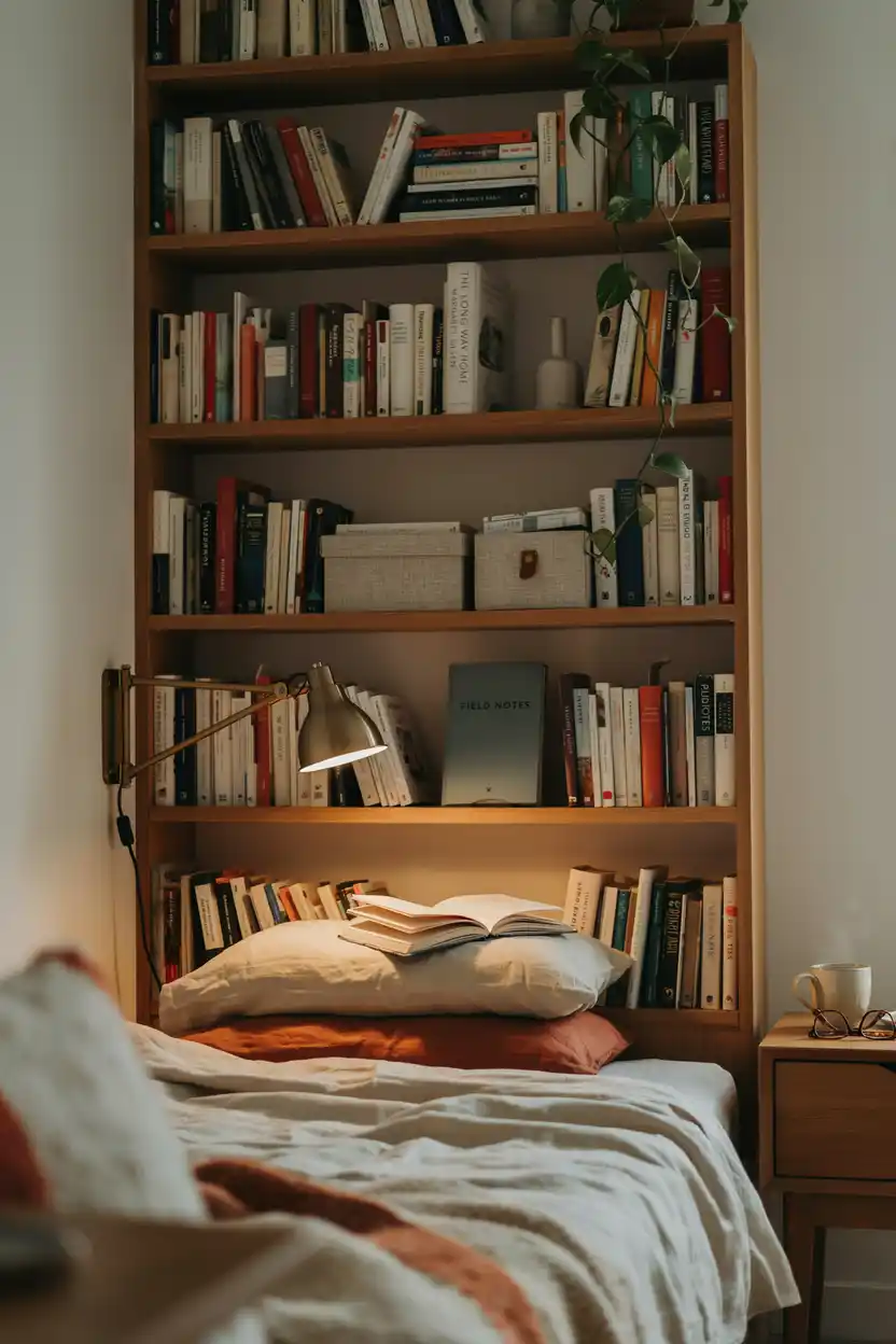 A Bookcase Headboard With Built-In Storage