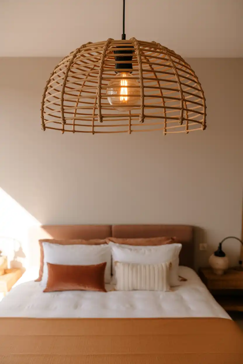 A Statement Pendant Light Over the Bed