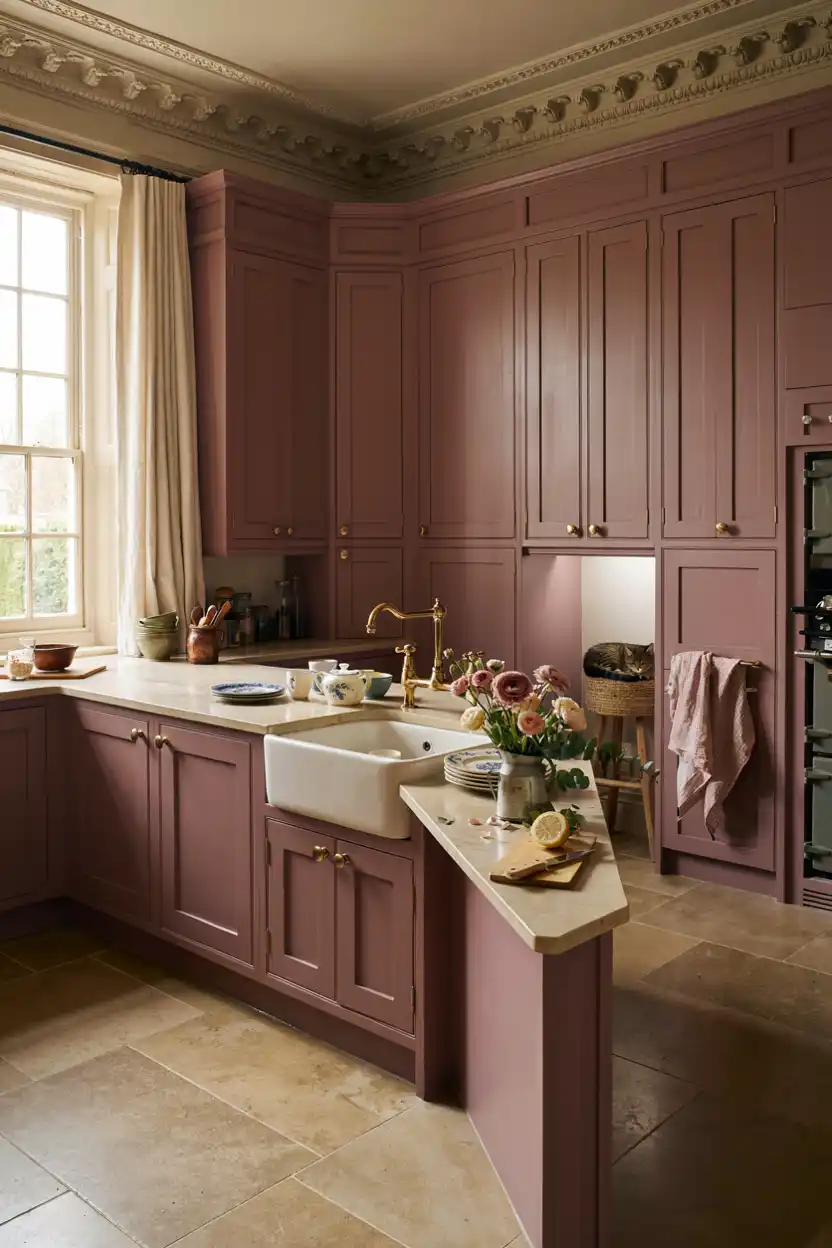 Aubergine Panelled Kitchen in an English Country Style