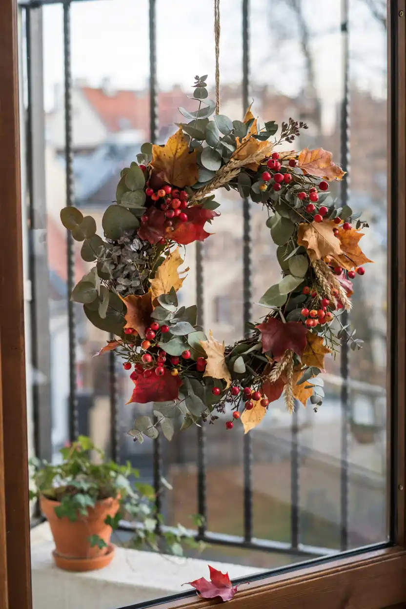 Autumn Wreath on Balcony Door