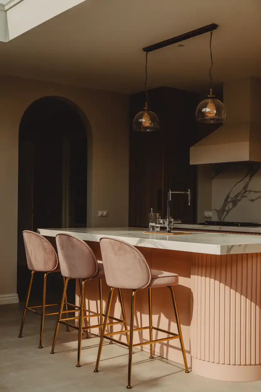Ballet Pink Velvet Bar Stools