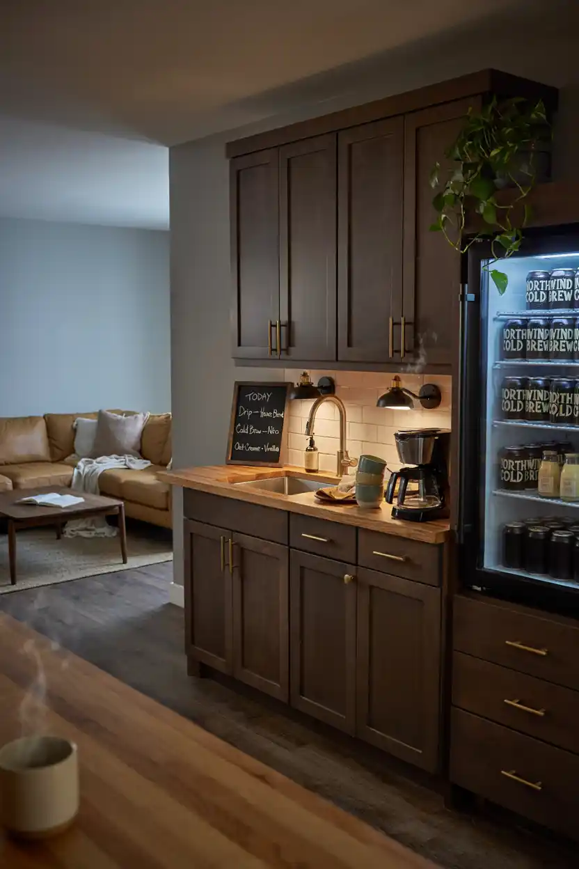 Basement Coffee Bar With Full Wet Bar Setup