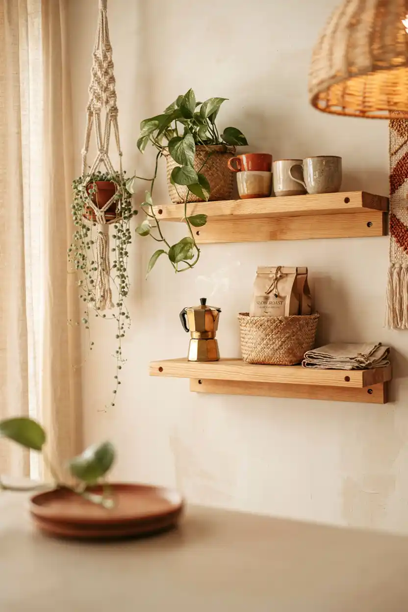 Boho Macrame-Accented Floating Shelves