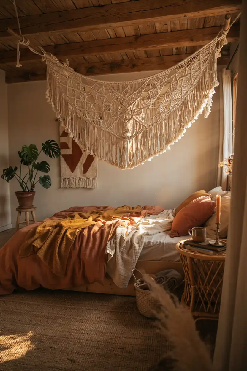 Boho Macrame Canopy Bed