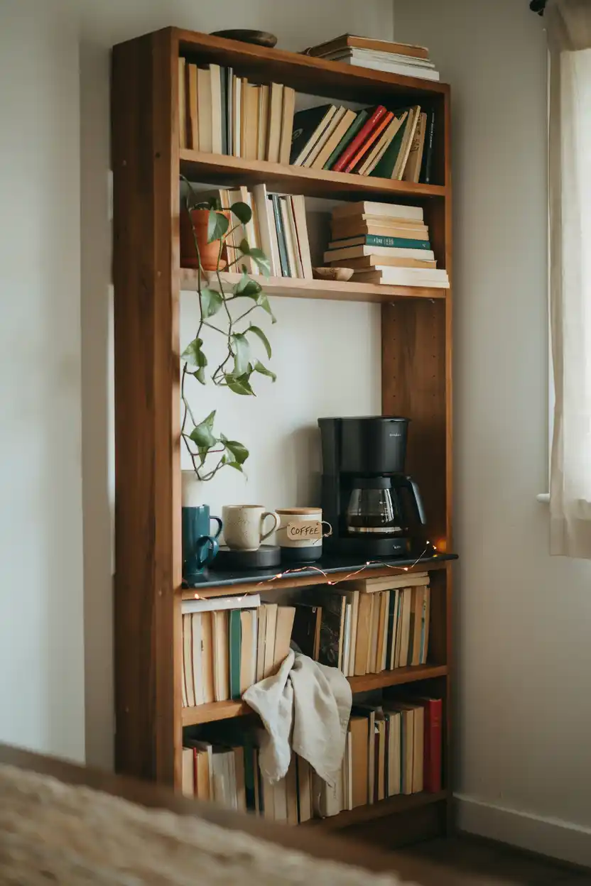 Bookshelf-Integrated Coffee Nook
