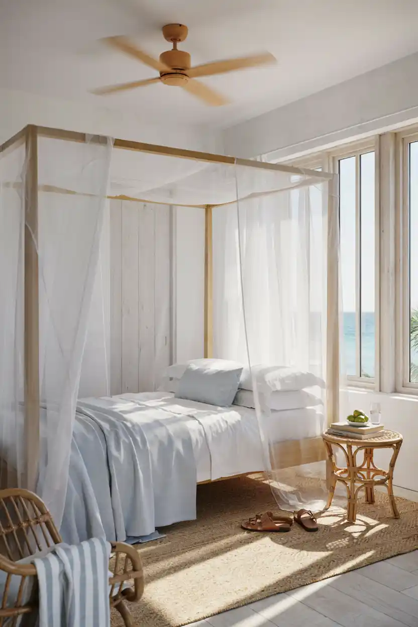 Canopy Bed with Mosquito-Net Style Drapes