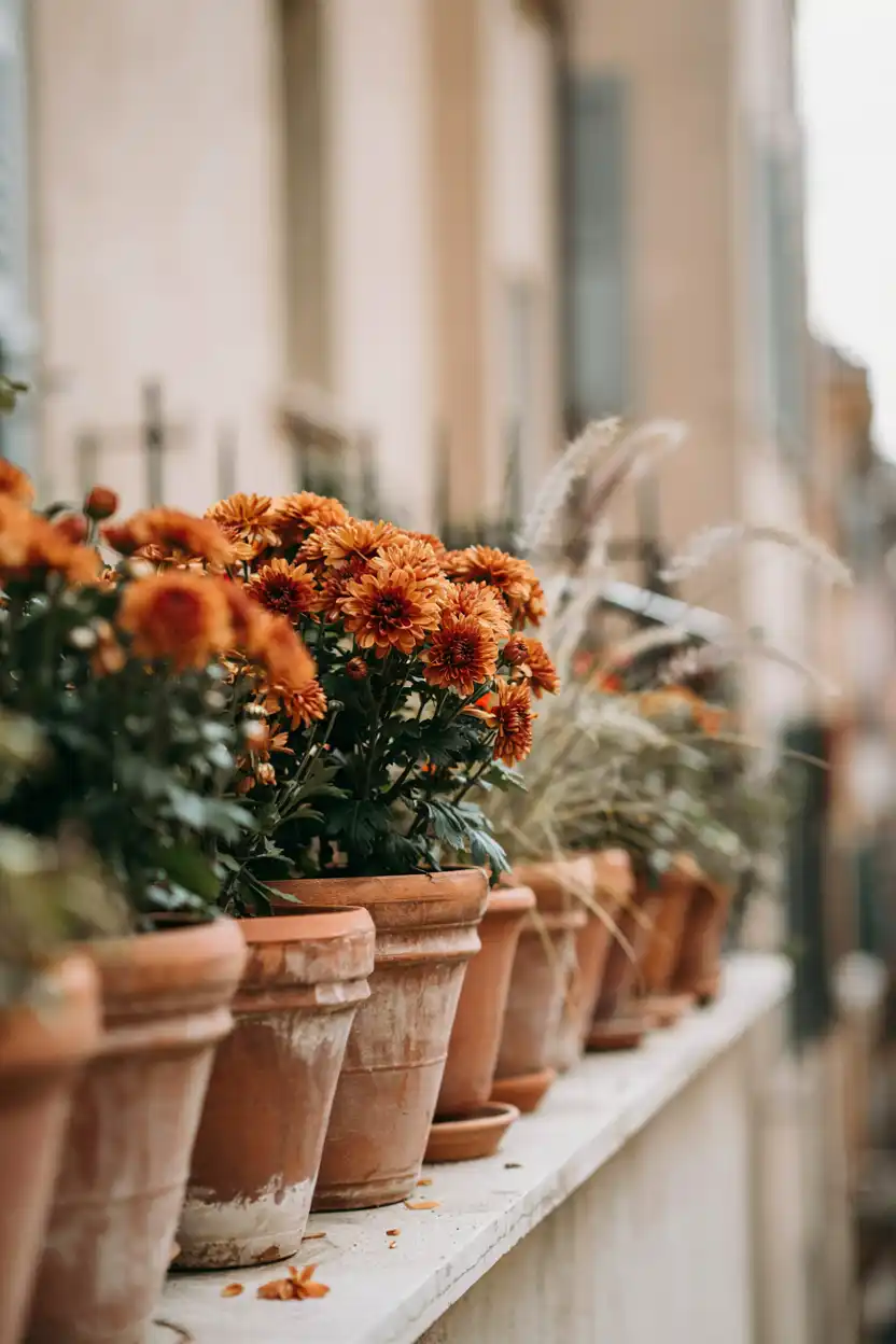 Chrysanthemums in Rust and Mustard Tones