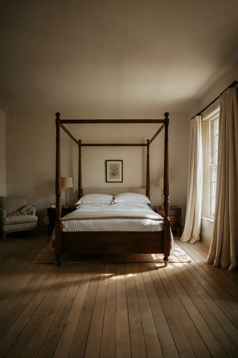 Classic Four-Poster Wooden Canopy Bed