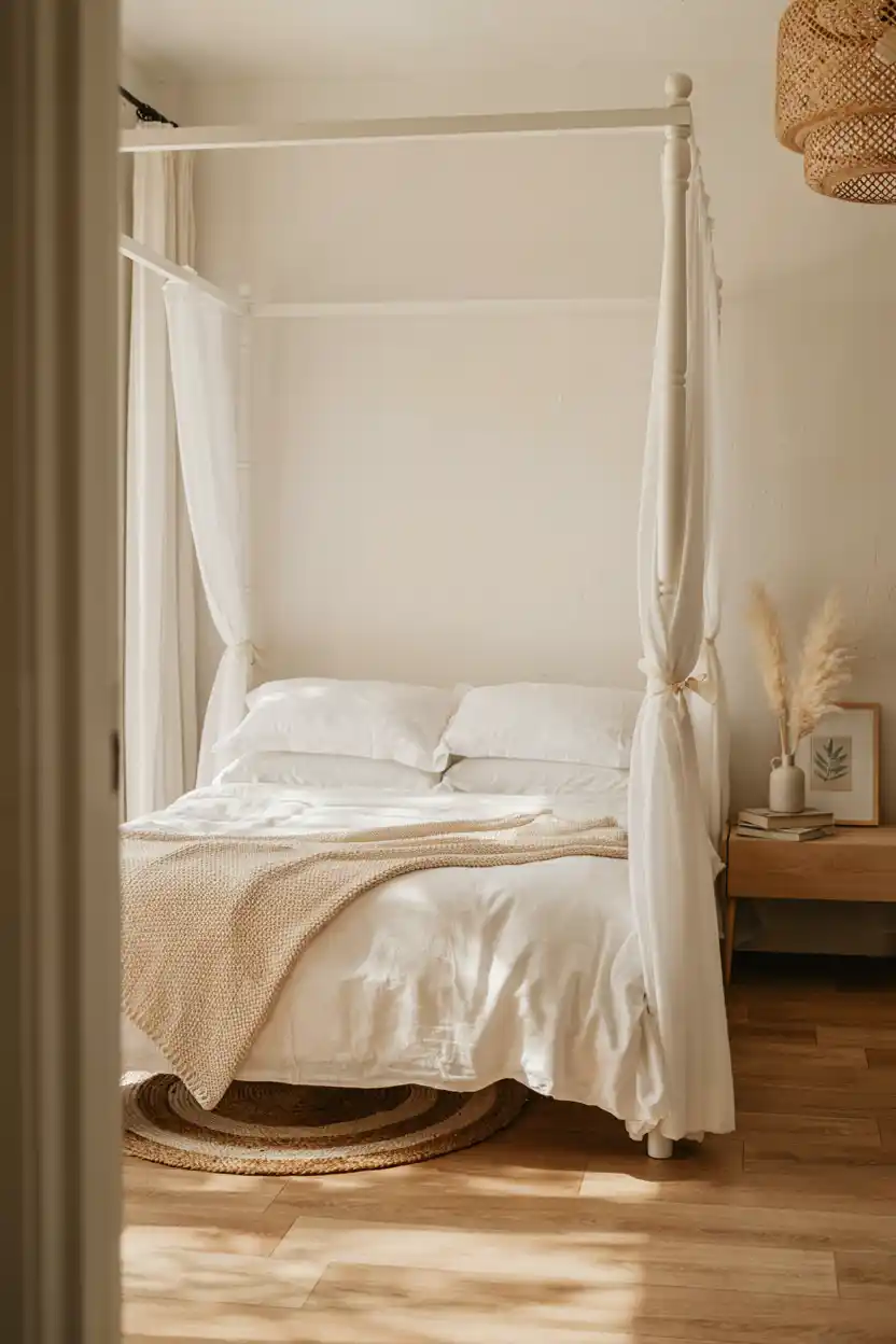 Classic White Four-Poster with Sheer Drapes