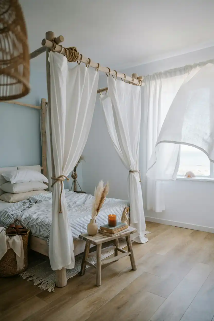 Coastal Driftwood Canopy Bed