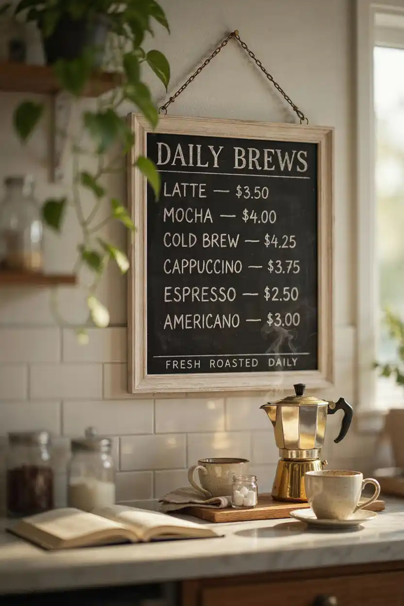 Coffee Bar Menu Board With Price List Look