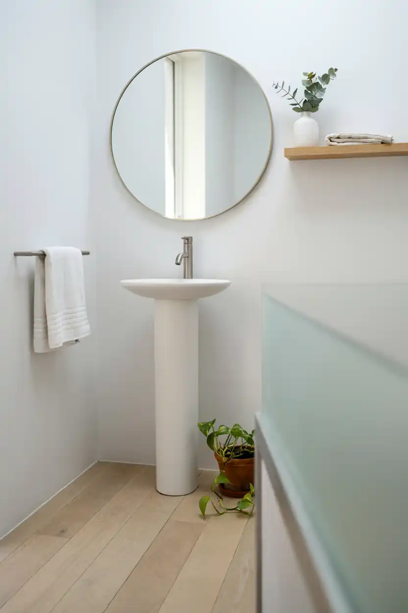 Compact Pedestal-Style Vanity with Storage