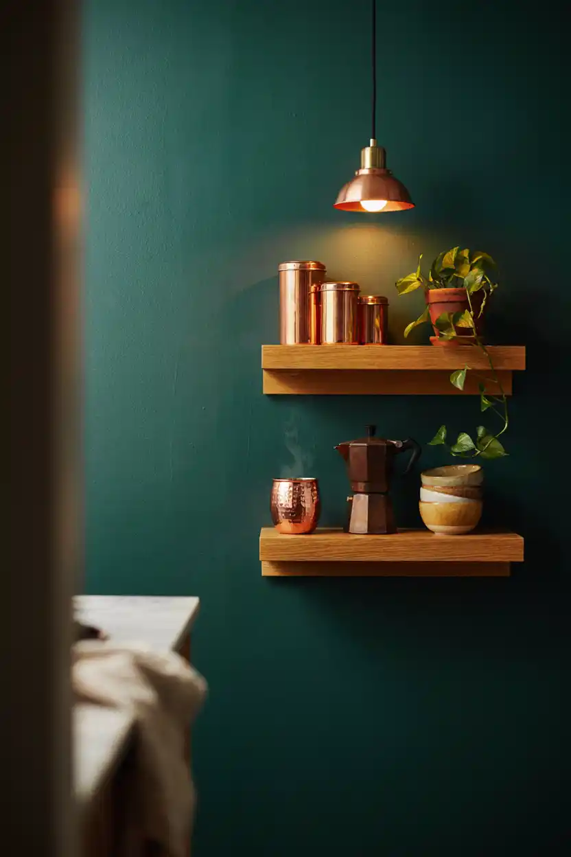 Copper and Wood Floating Shelves