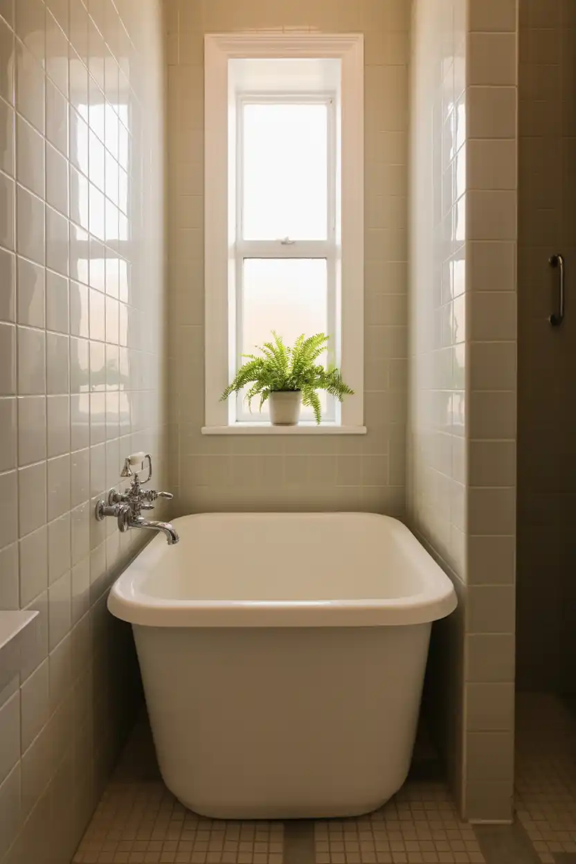 Corner Tub for a Small Ensuite With Space-Saving Faucet