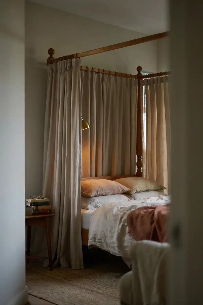Curtained Canopy Bed for Privacy