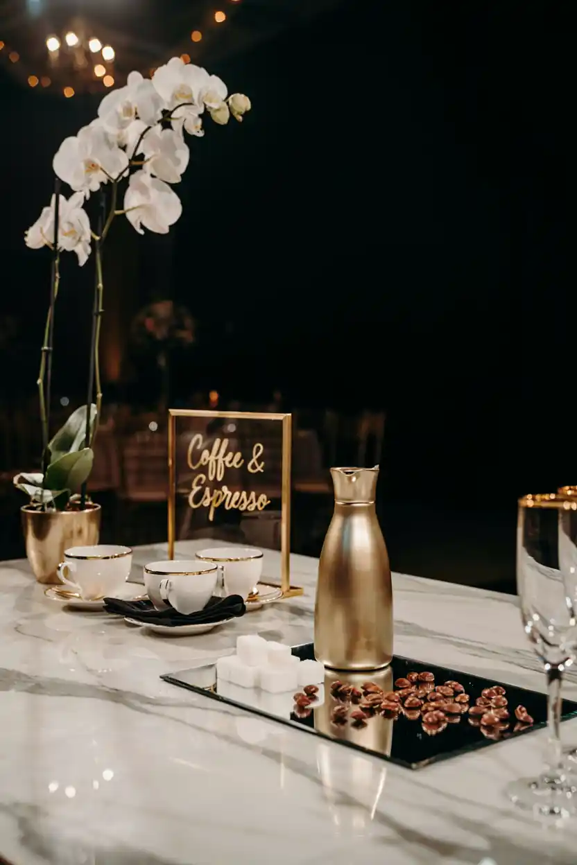 Elegant Gold and Marble Coffee Bar