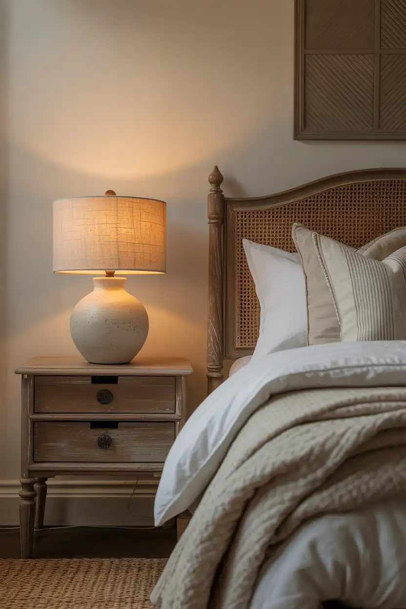 Fabric Shade Table Lamps on Matching Nightstands