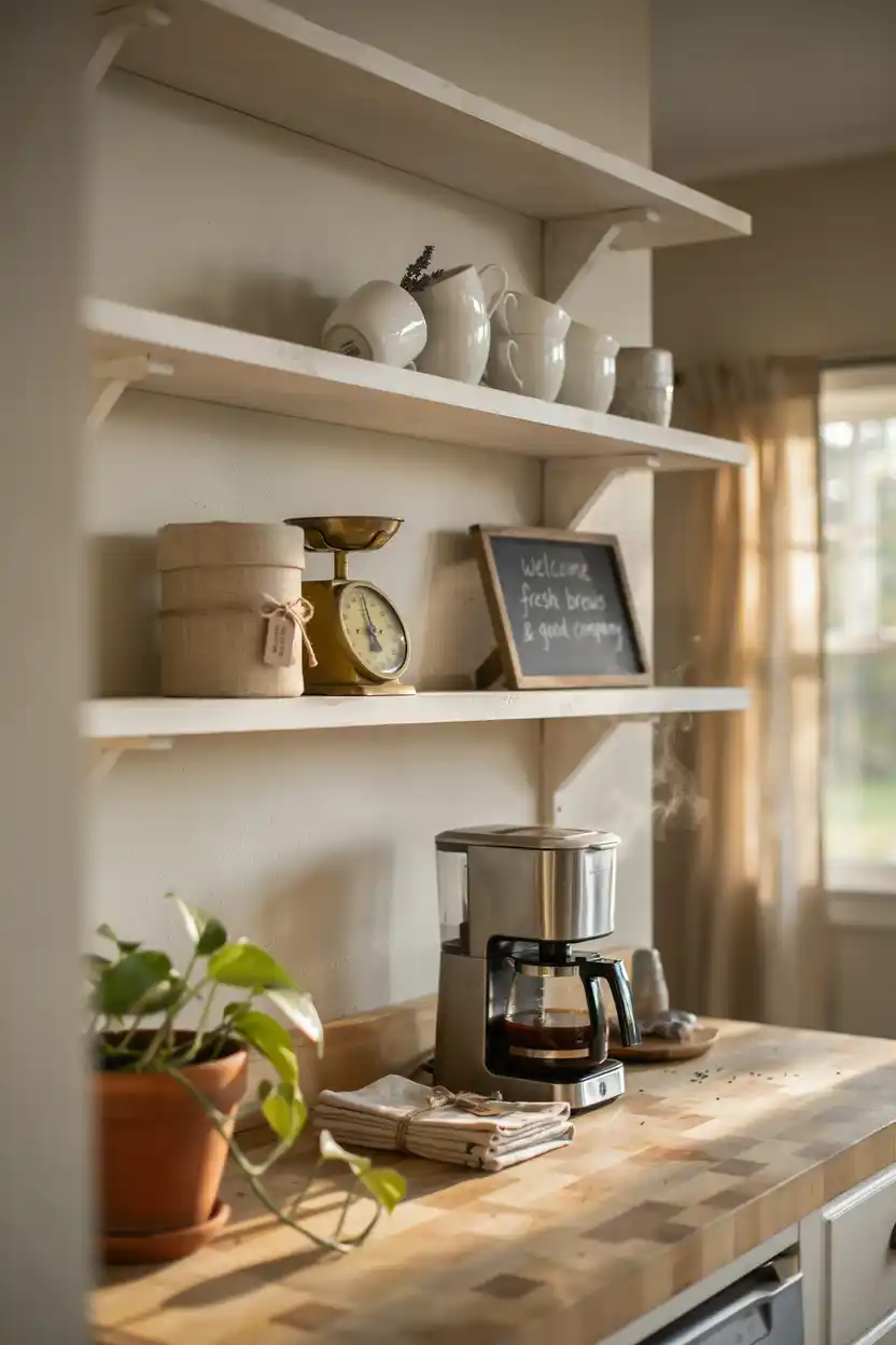 Farmhouse Coffee Bar with Open Shelving