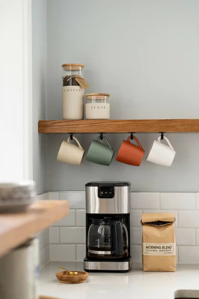 Floating Shelves Above the Coffee Maker