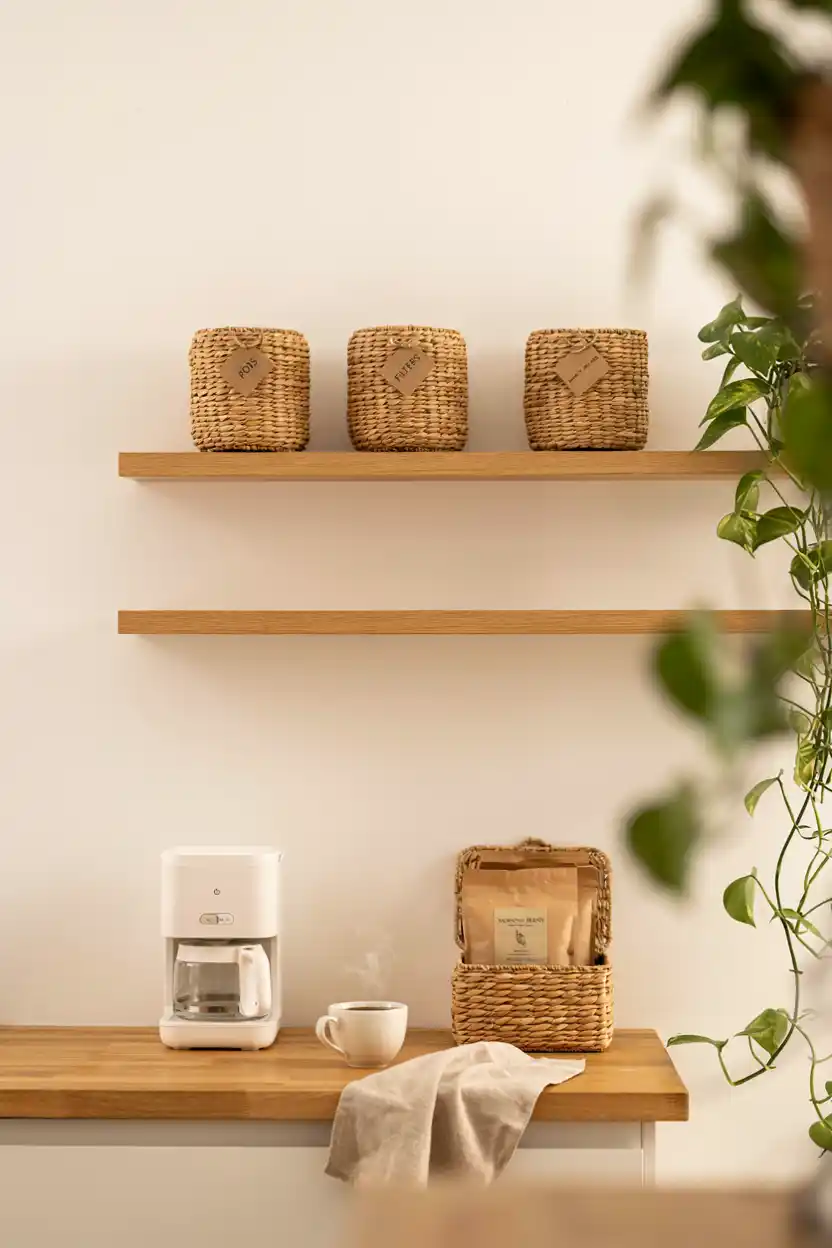 Floating Shelves With Hidden Storage Baskets