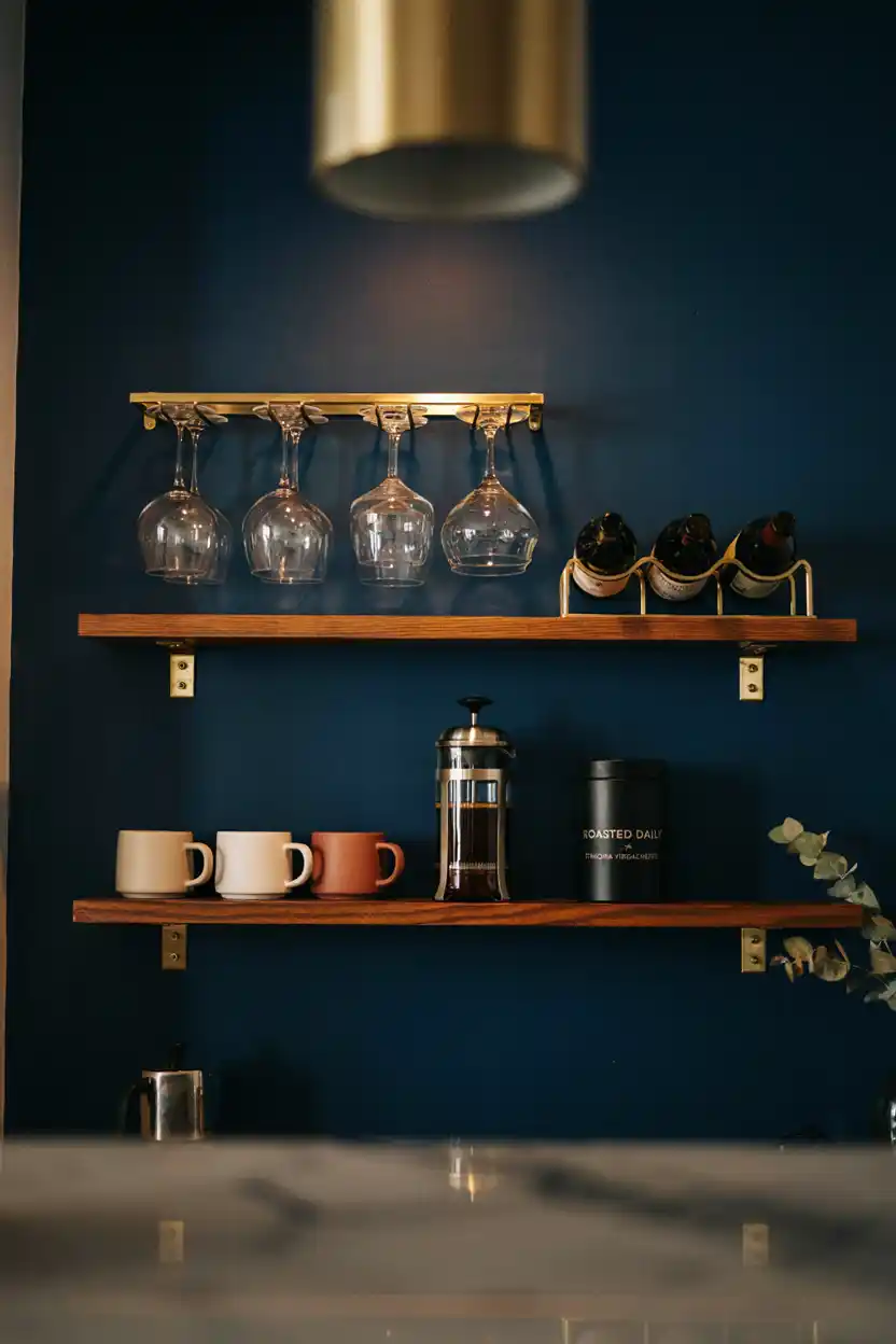 Floating Shelves With Wine and Coffee Combo Bar