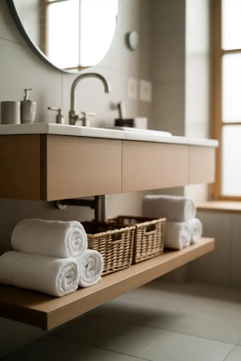 Floating Vanity with Open Shelving