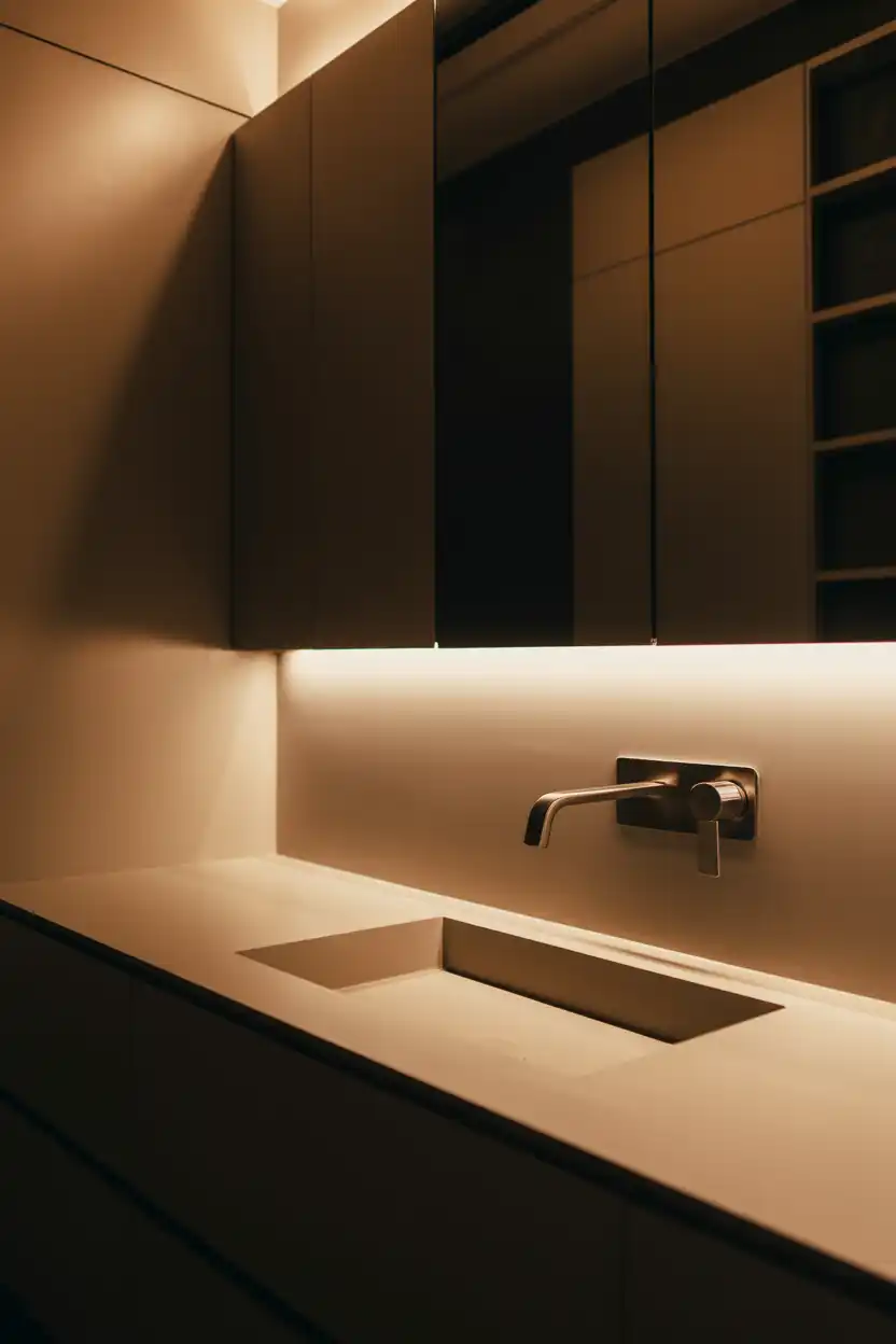Floating Vanity with Under-Counter Lighting