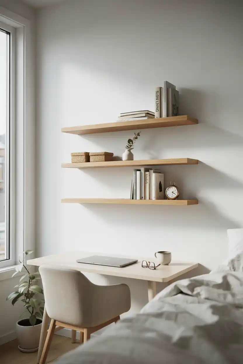 Floating Wall Shelves Above the Bed or Desk