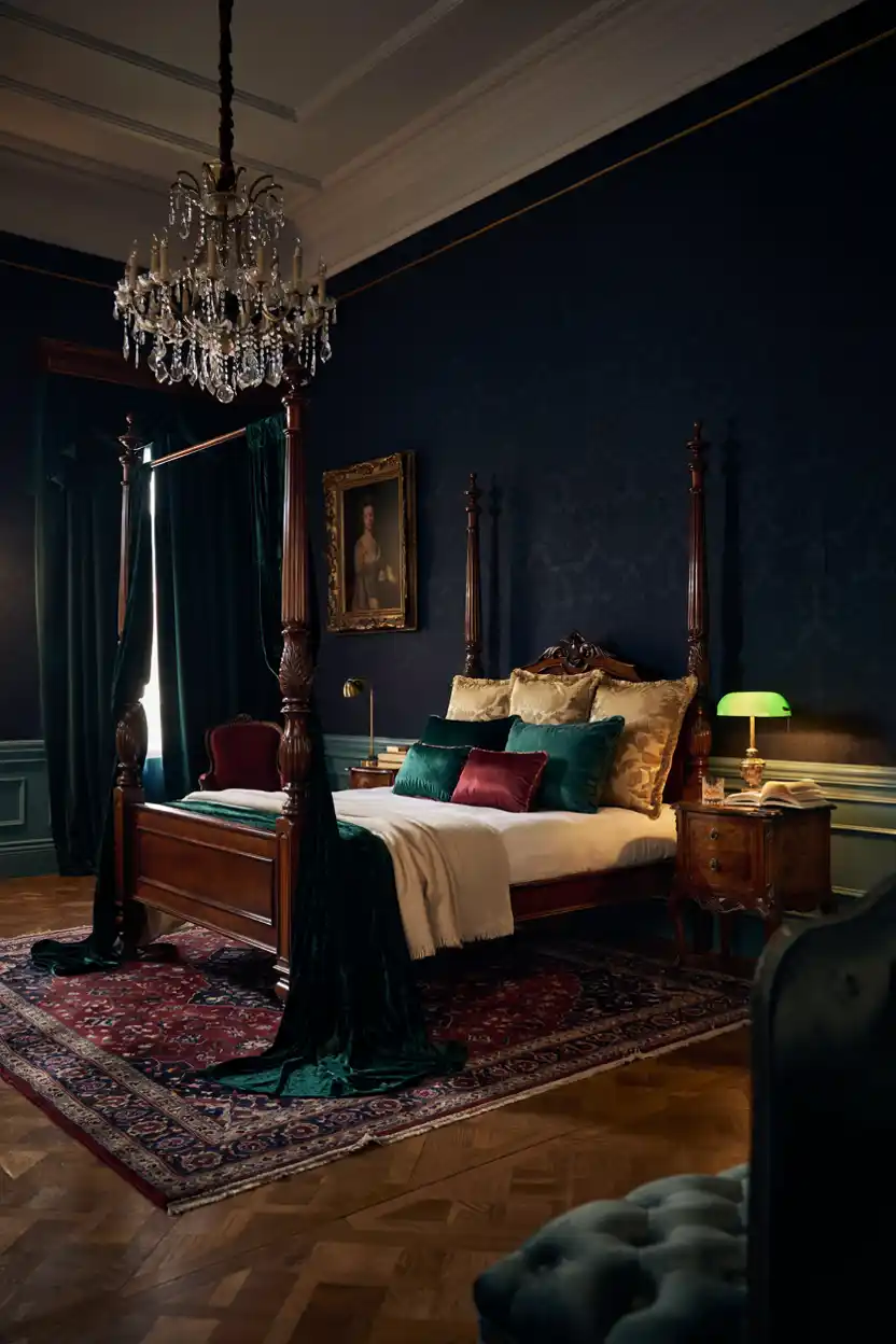 Four-Poster Bed with Heavy Velvet Drapes
