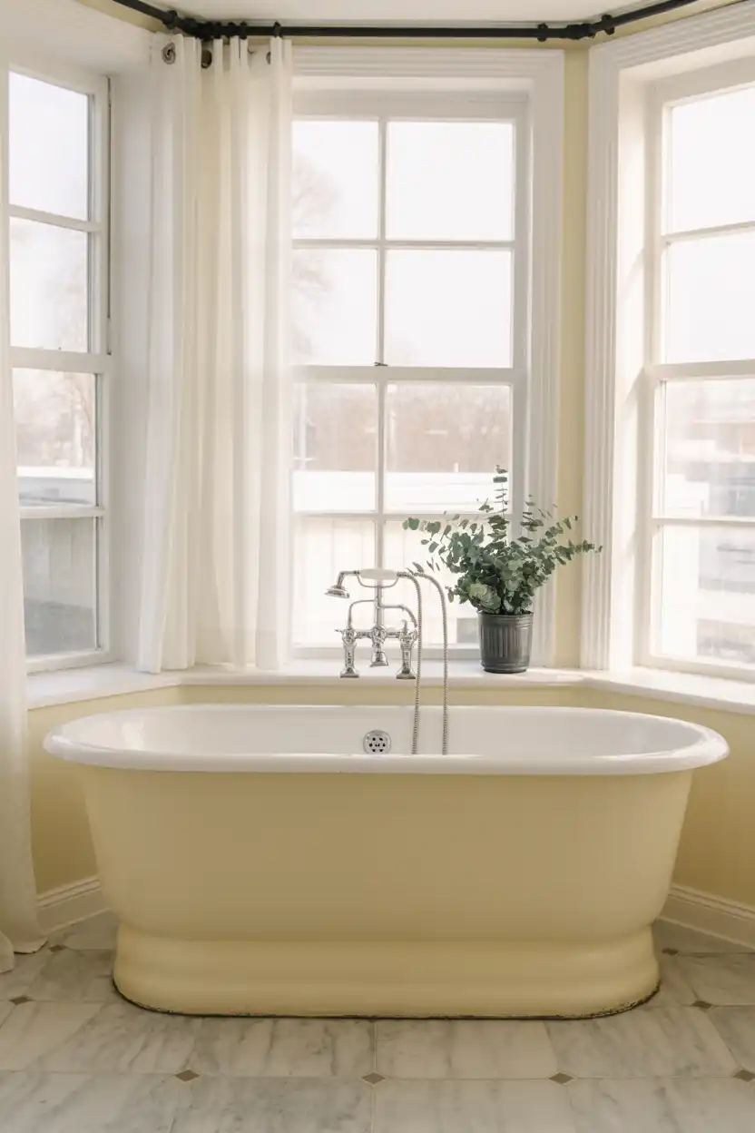 Freestanding Tub Beneath a Corner Bay Window