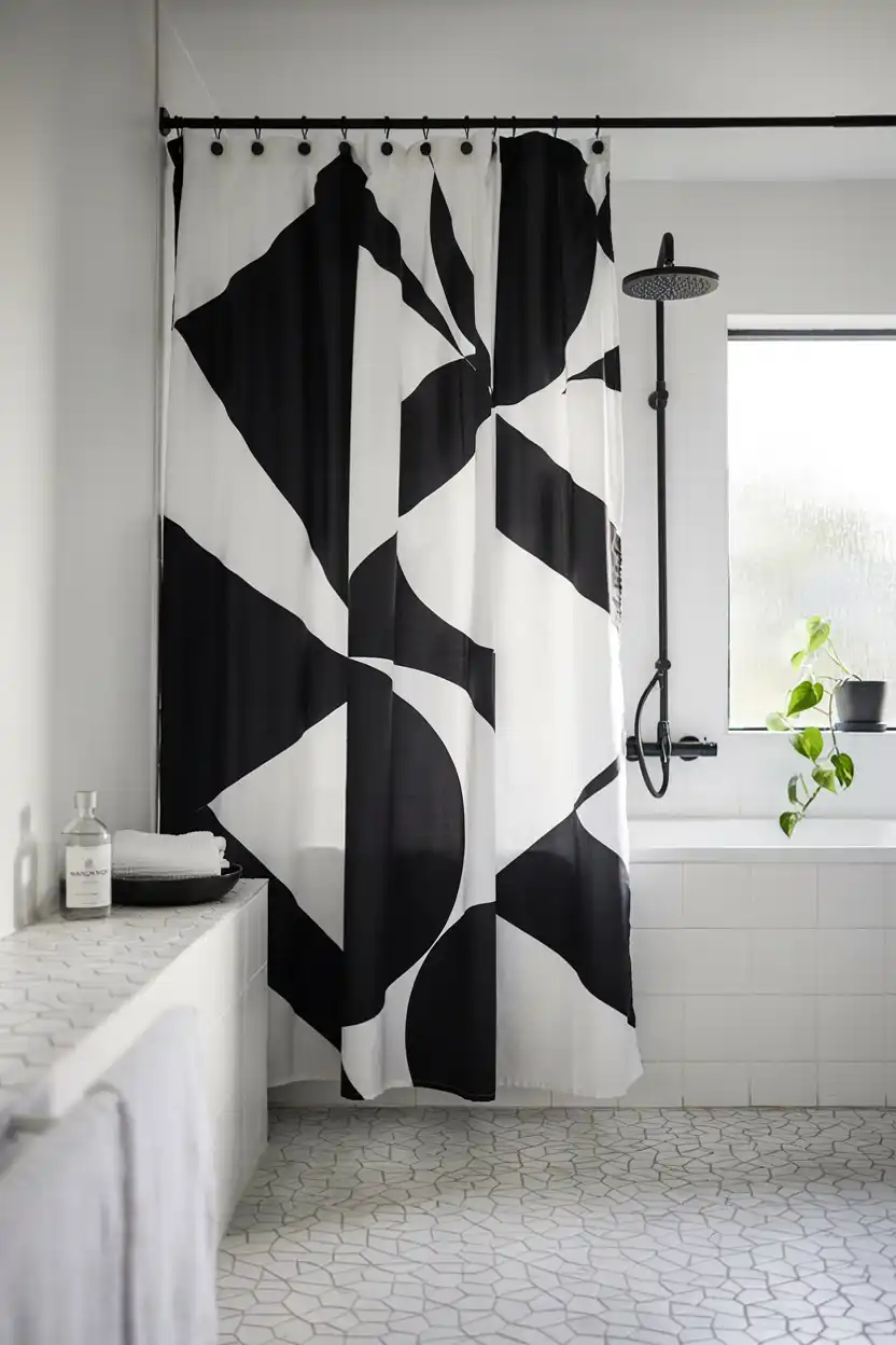 Geometric Black-and-White Curtain for Modern Contrast