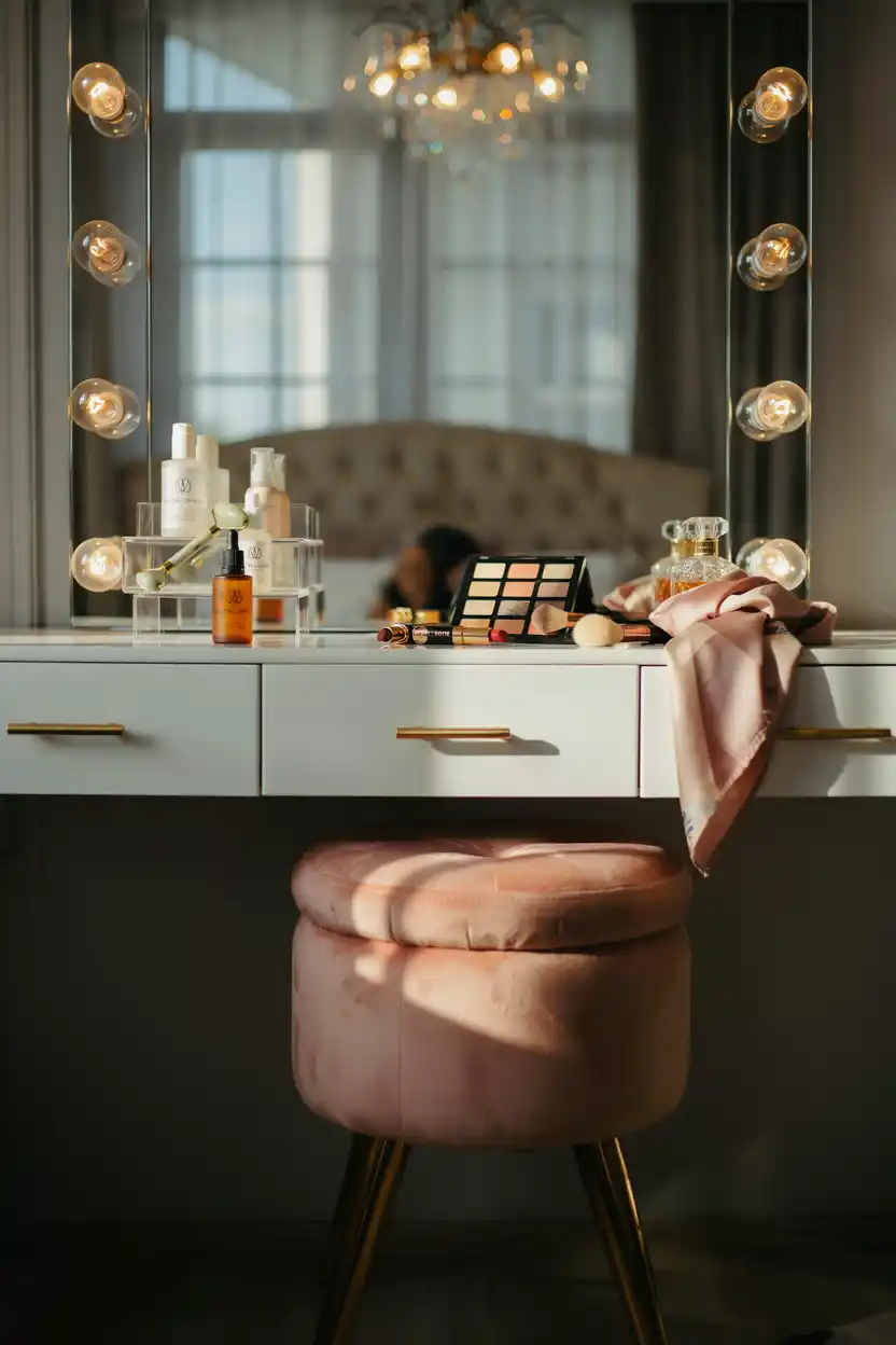 Glam Hollywood Vanity with Lighted Mirror