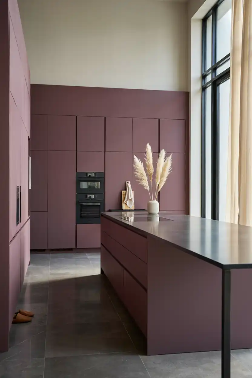 Handleless Aubergine Kitchen with Concealed Appliances