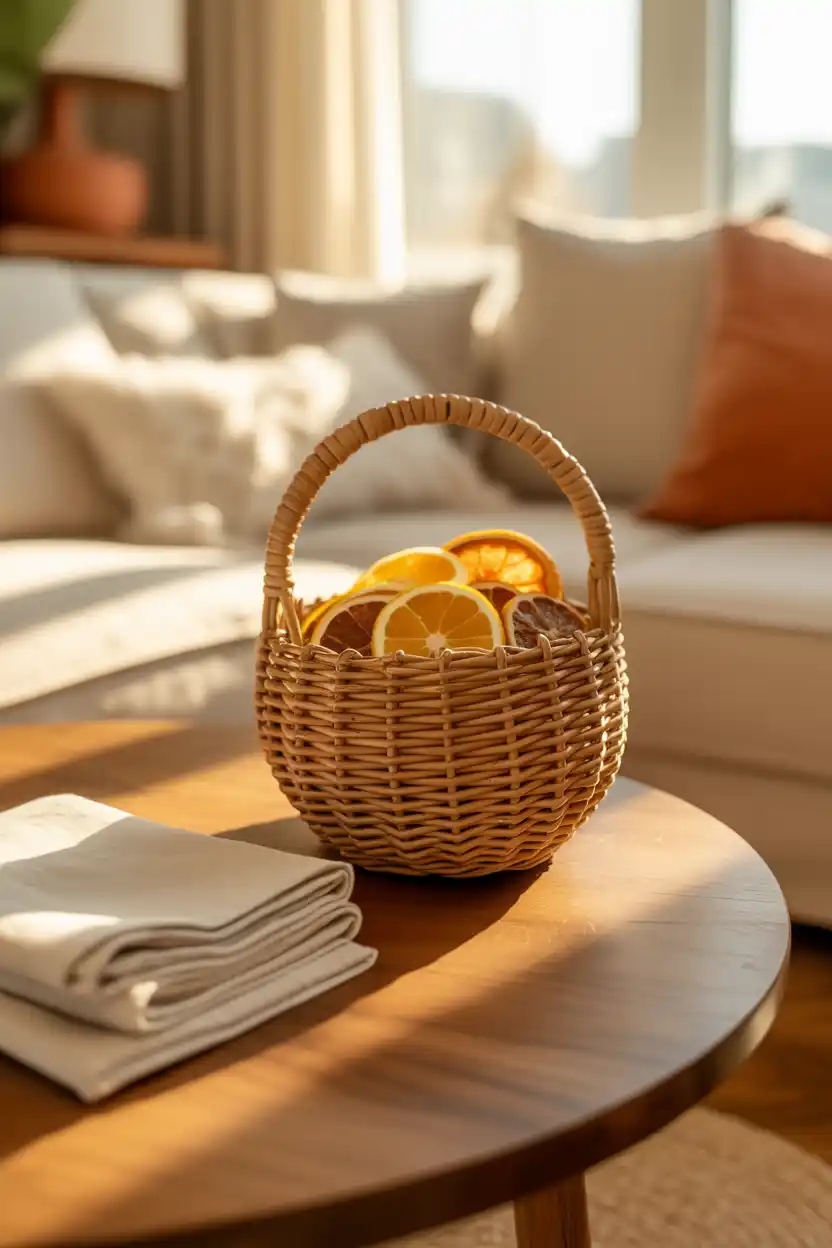 Handwoven Basket Bowl with Dried Citrus