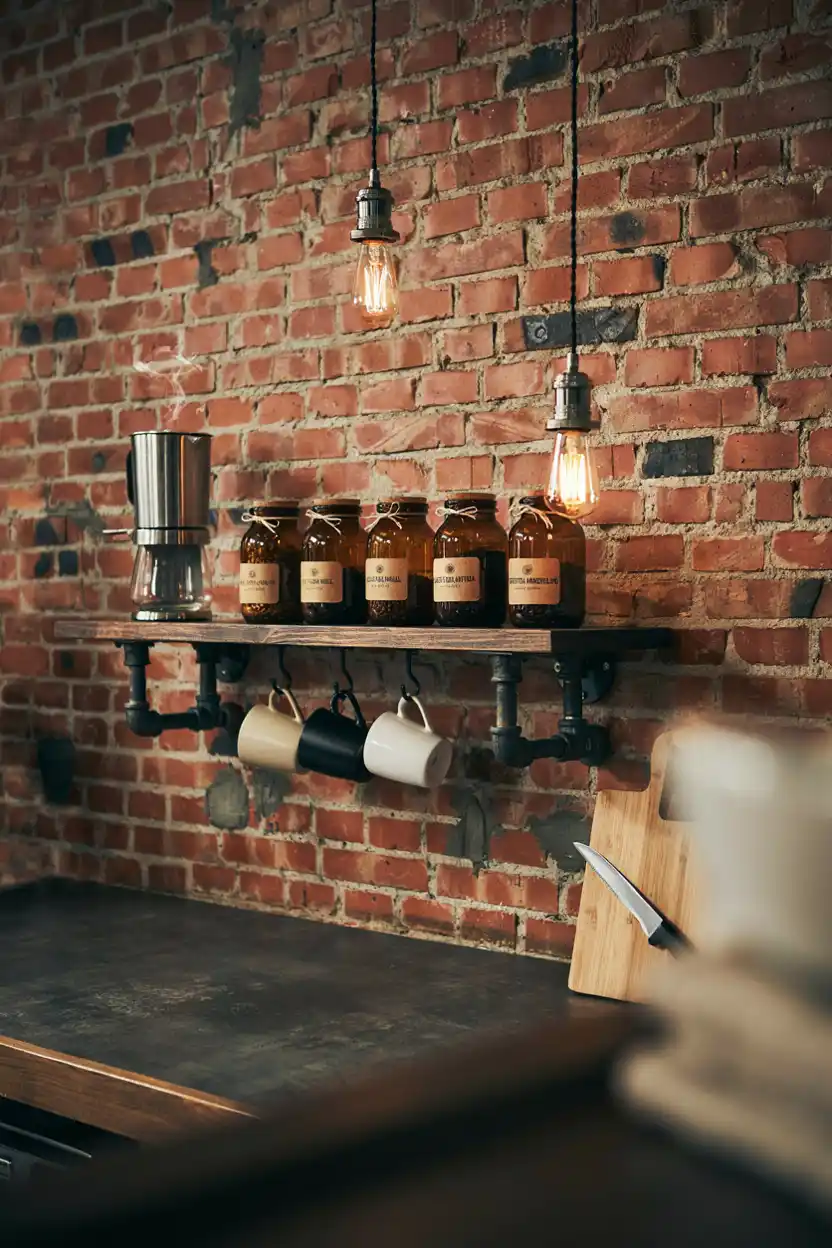 Industrial Pipe Shelf Coffee Bar
