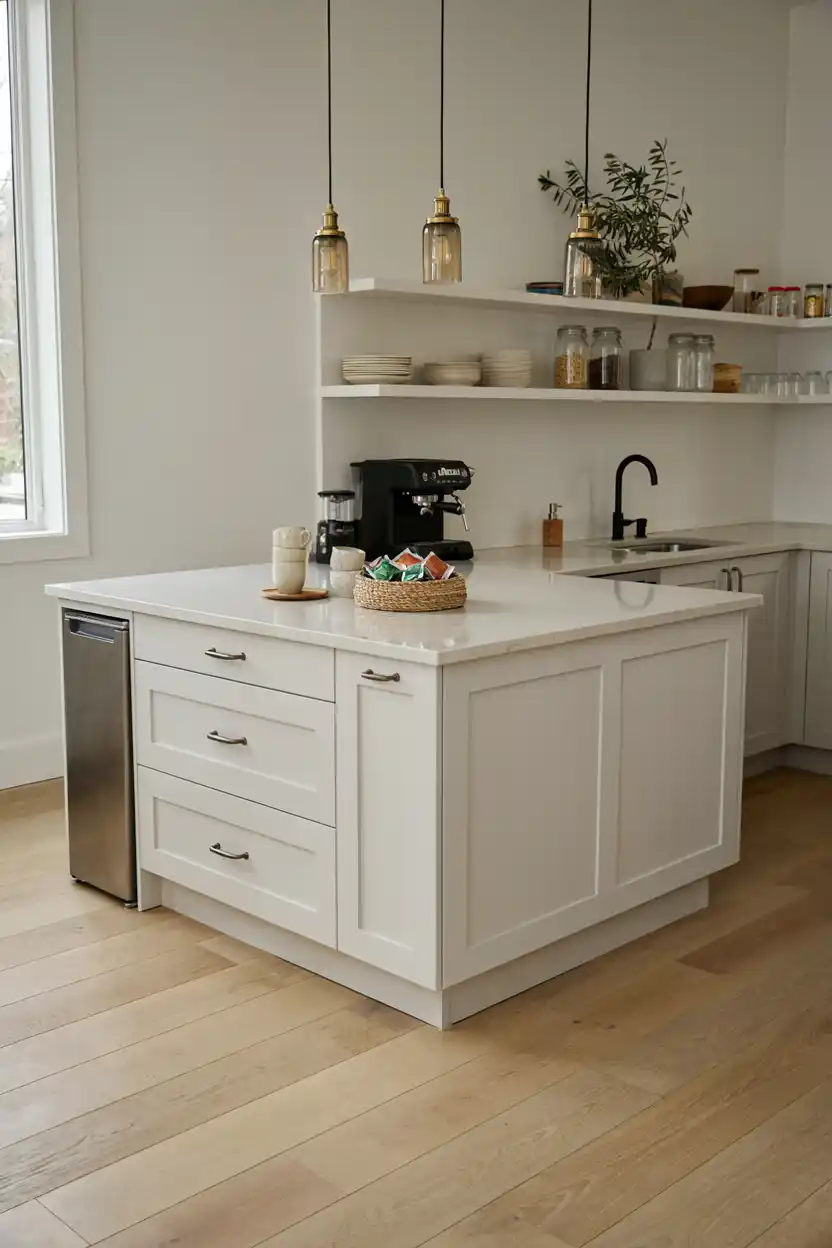 Kitchen Island Coffee Bar With Undermount Sink and Drawer Fridge
