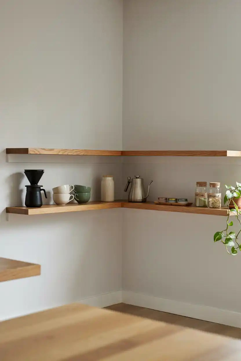 L-Shaped Floating Shelf Corner Coffee Bar