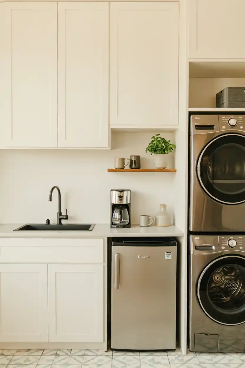 Laundry Room Coffee Bar With Utility Sink and Mini Fridge