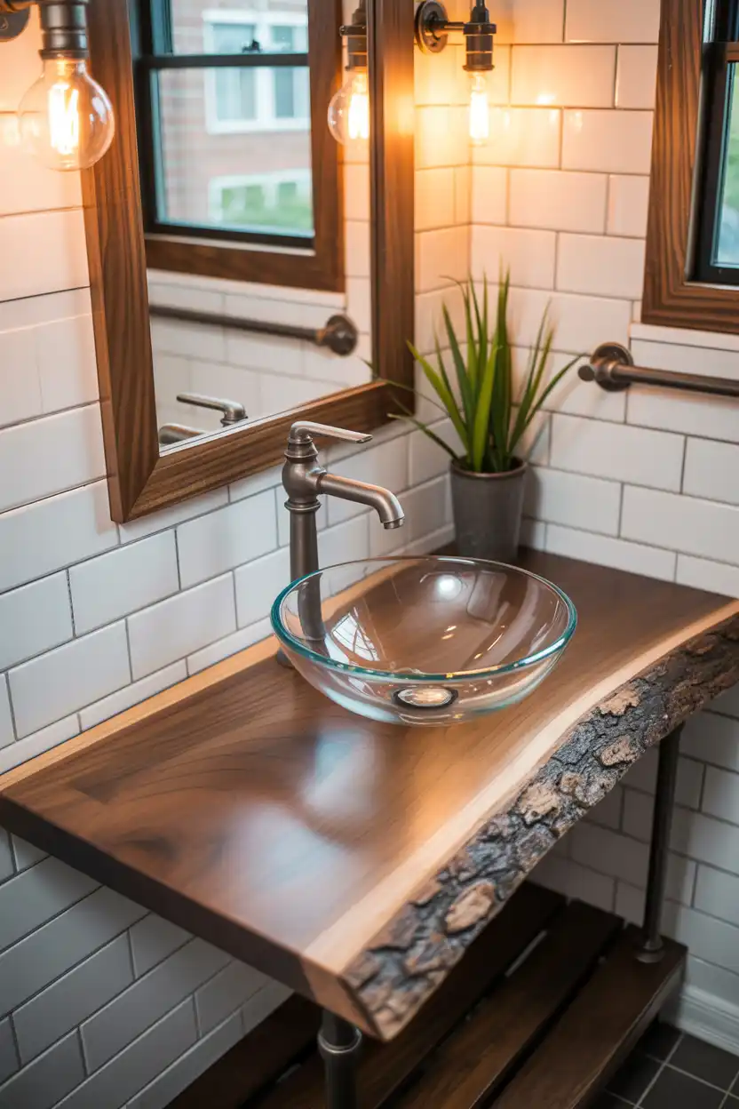 Live-Edge Wood Slab with Vessel Sink