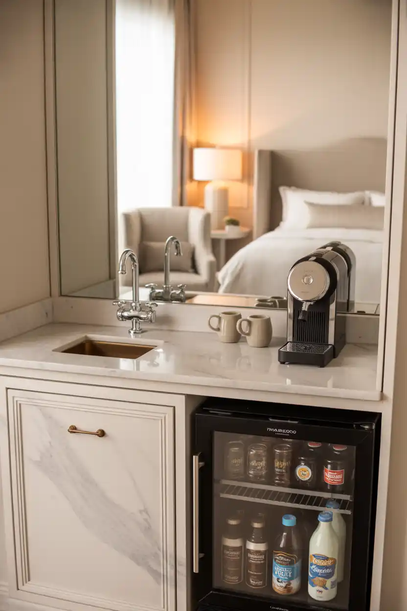 Luxury Primary Suite Coffee Bar With Sink and Fridge
