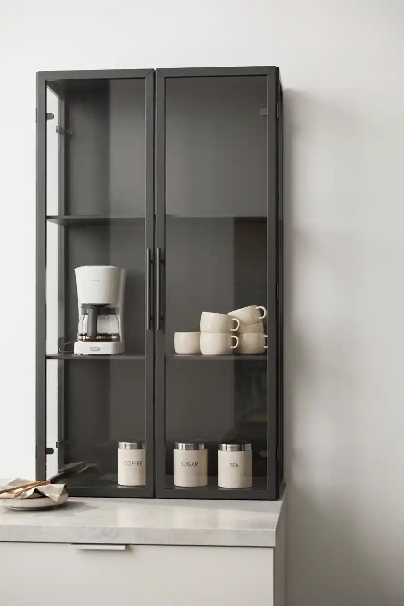 Minimalist Glass-Front Coffee Cabinet