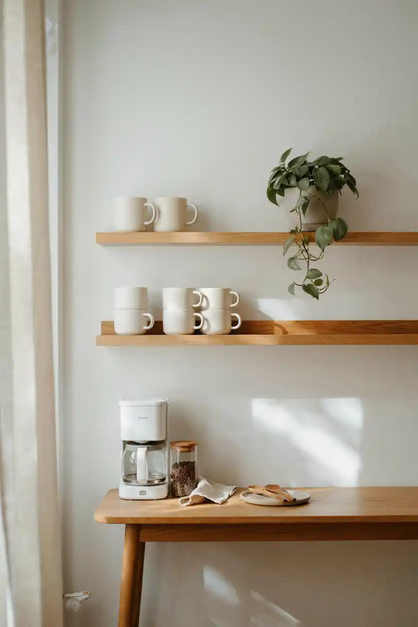 Minimalist White Oak Floating Shelves
