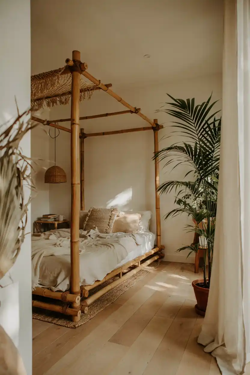 Natural Bamboo and Rattan Canopy Bed
