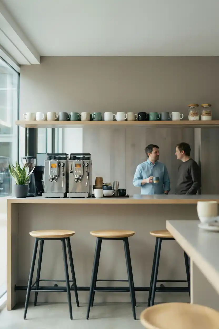 Open Break Room Coffee Bar with Bar Seating