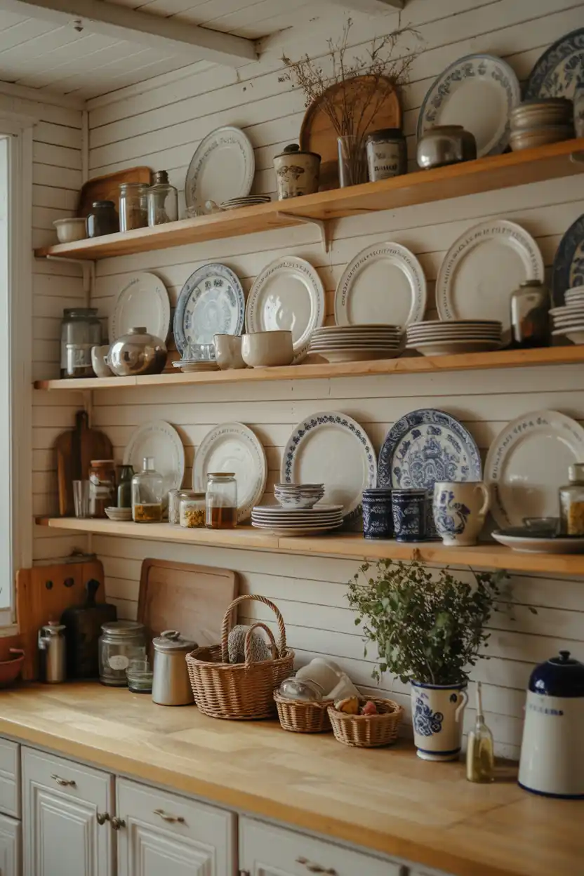 Open Shelving Styled with Vintage Dishware