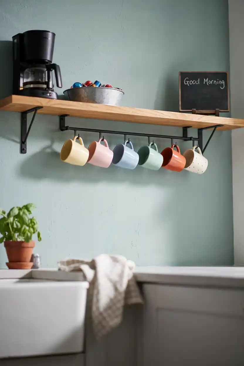 Open Shelving With Hanging Mug Rack