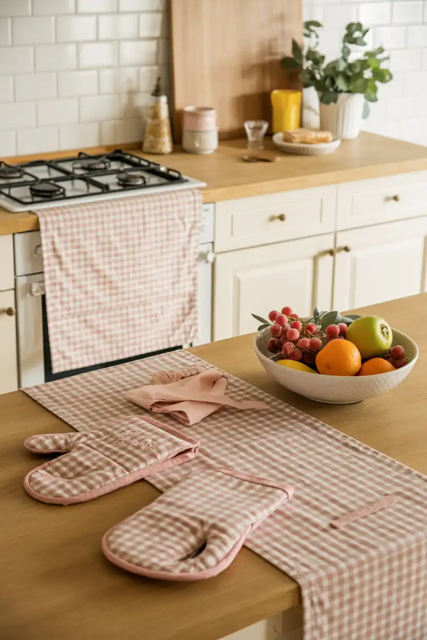 Pink and White Gingham Textiles