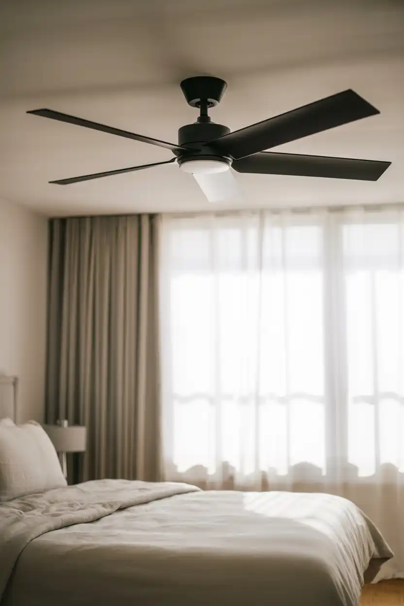 Reverse-Rotation Ceiling Fan for Whole-Room Airflow