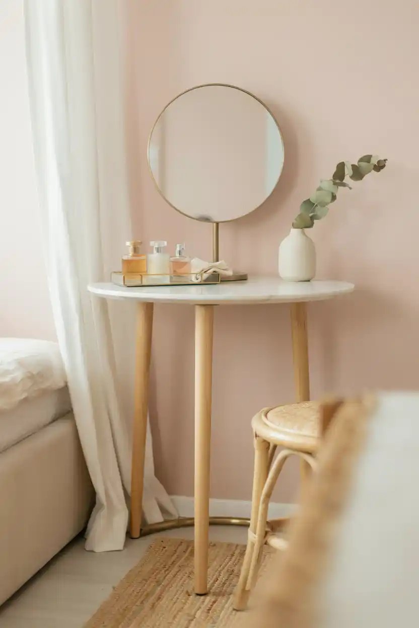 Round Mirror Pedestal Vanity