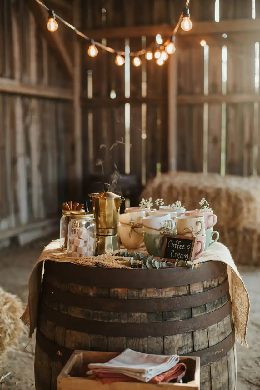 Rustic Wooden Barrel Coffee Bar